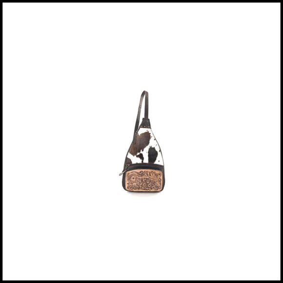 Genuine Cowhide Leather Sling Backpack Crossbody Bag Tooled Design main image 6
